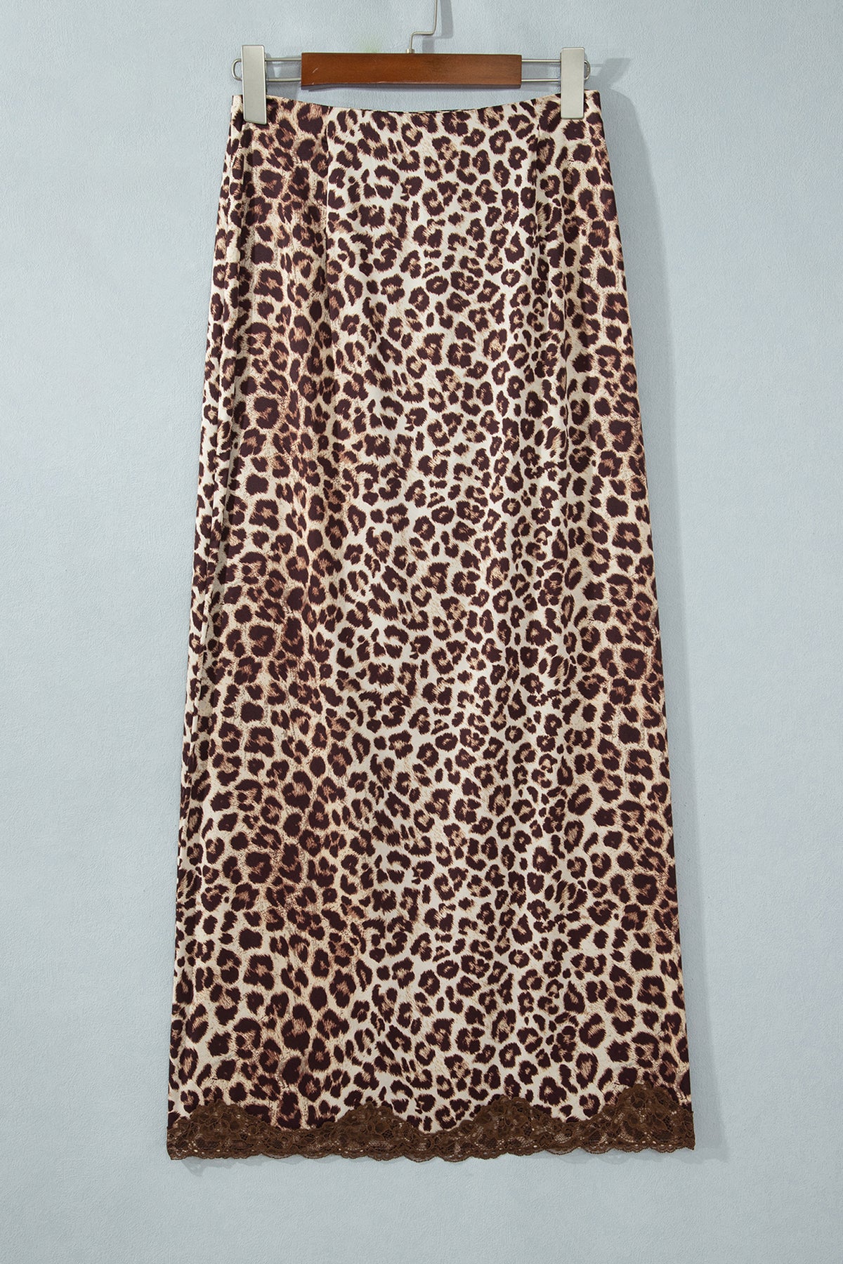 Brown Cheetah Print Trim Split Long Western Skirt
