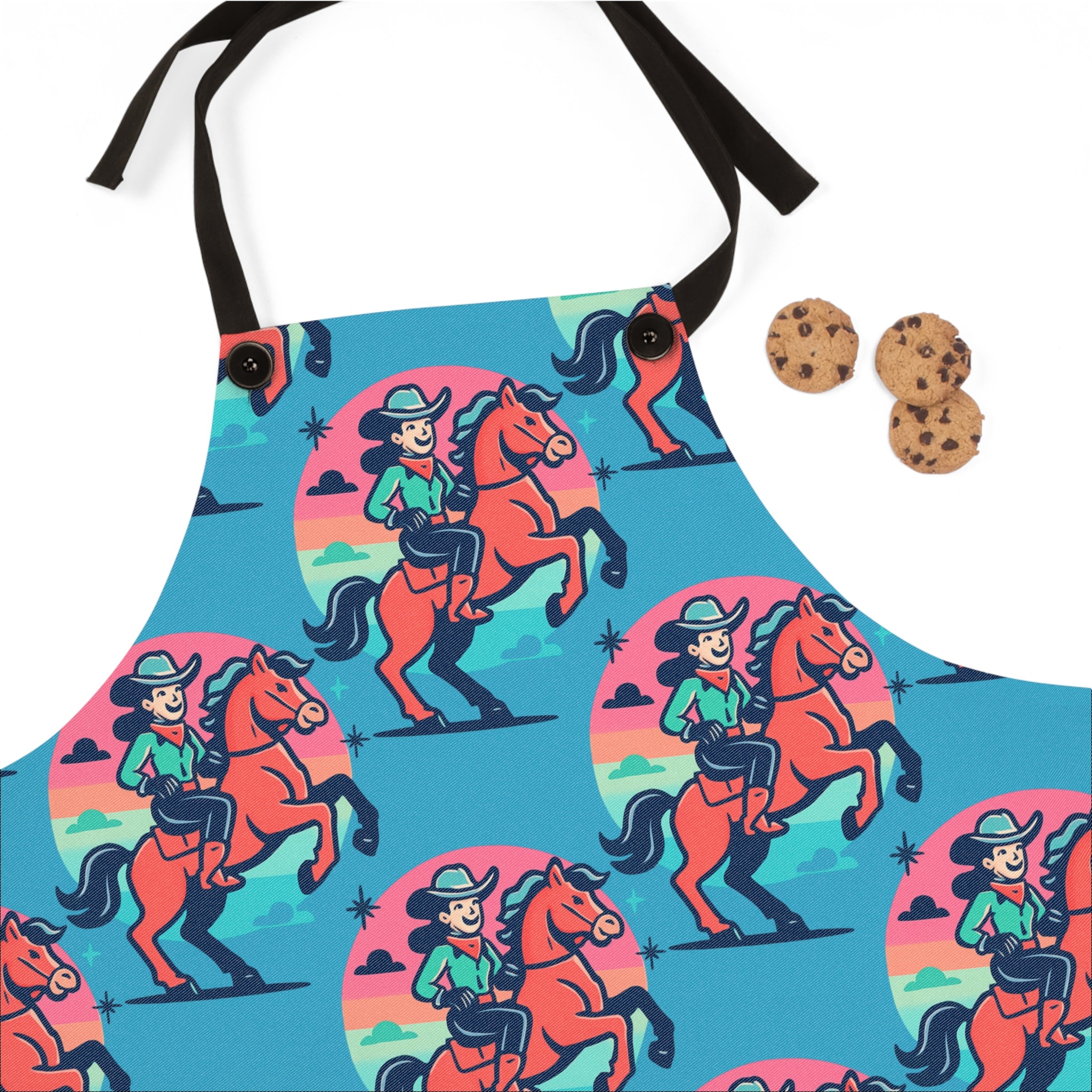 Cowgirl Riding Horse Apron — Retro Western Kitchen Apron