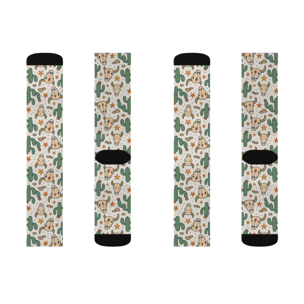 Cactus Pattern Sublimation Socks — Desert Plant Crew Socks