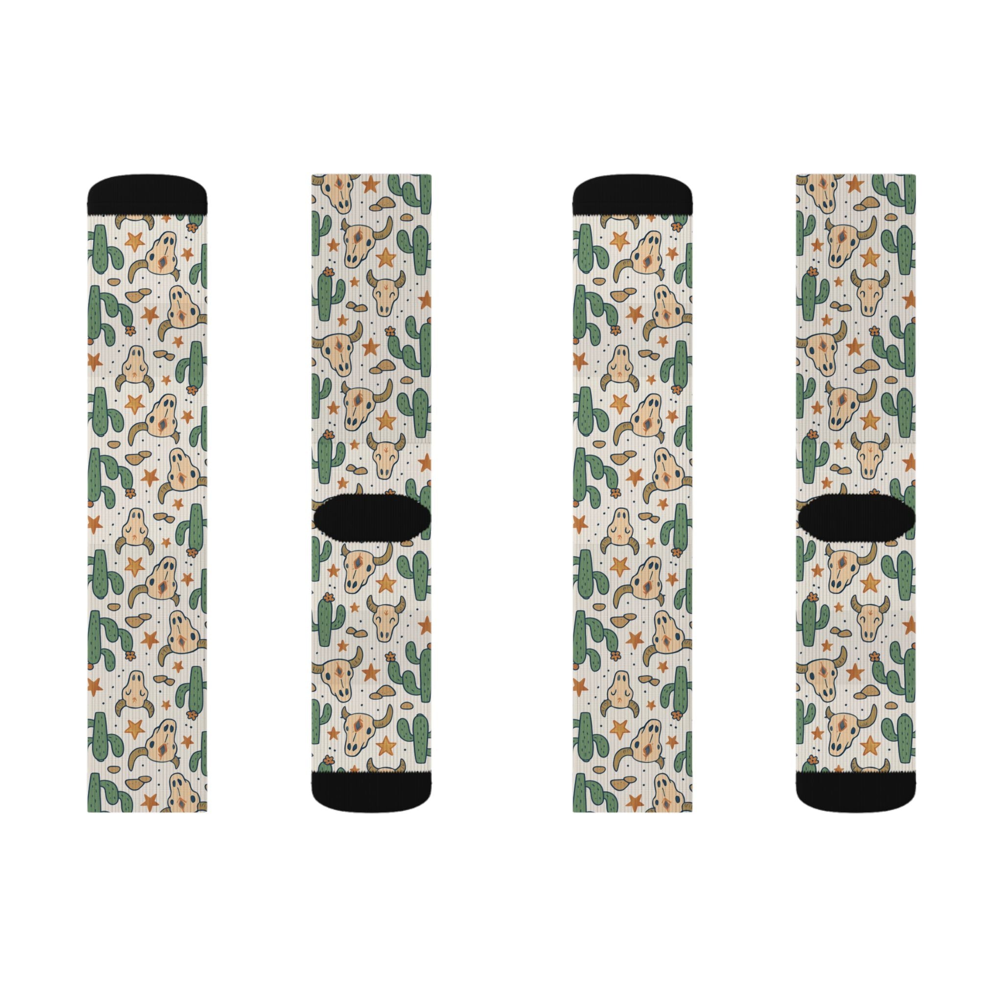 Cactus Pattern Sublimation Socks — Desert Plant Crew Socks