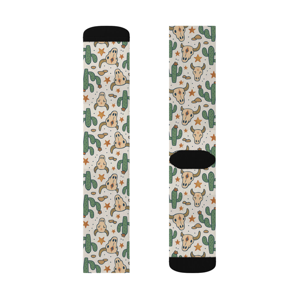Cactus Pattern Sublimation Socks — Desert Plant Crew Socks