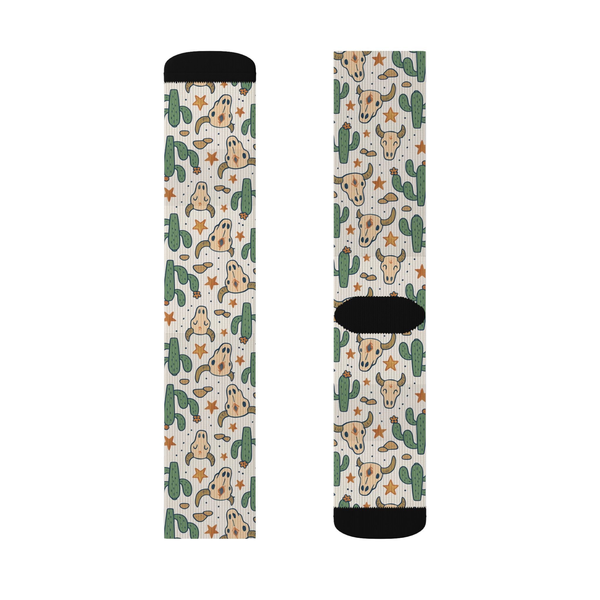 Cactus Pattern Sublimation Socks — Desert Plant Crew Socks