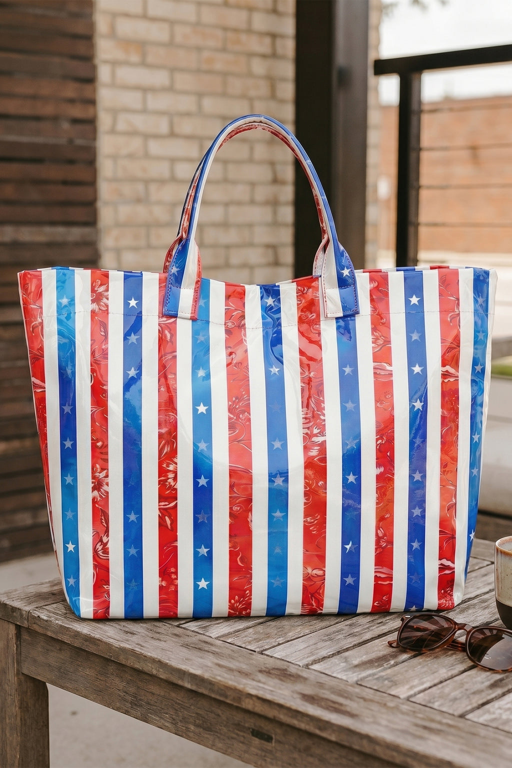 Light Pink Cowboy Western Pattern Vinyl Glossy Tote Bag