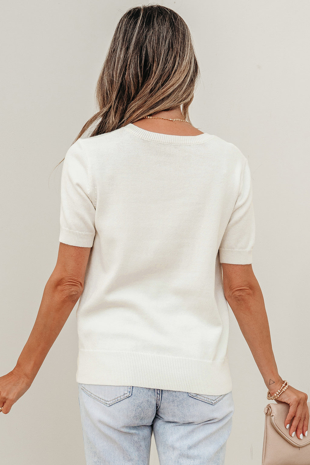 White Wild West Horse Head Printed Short Sleeve Sweater