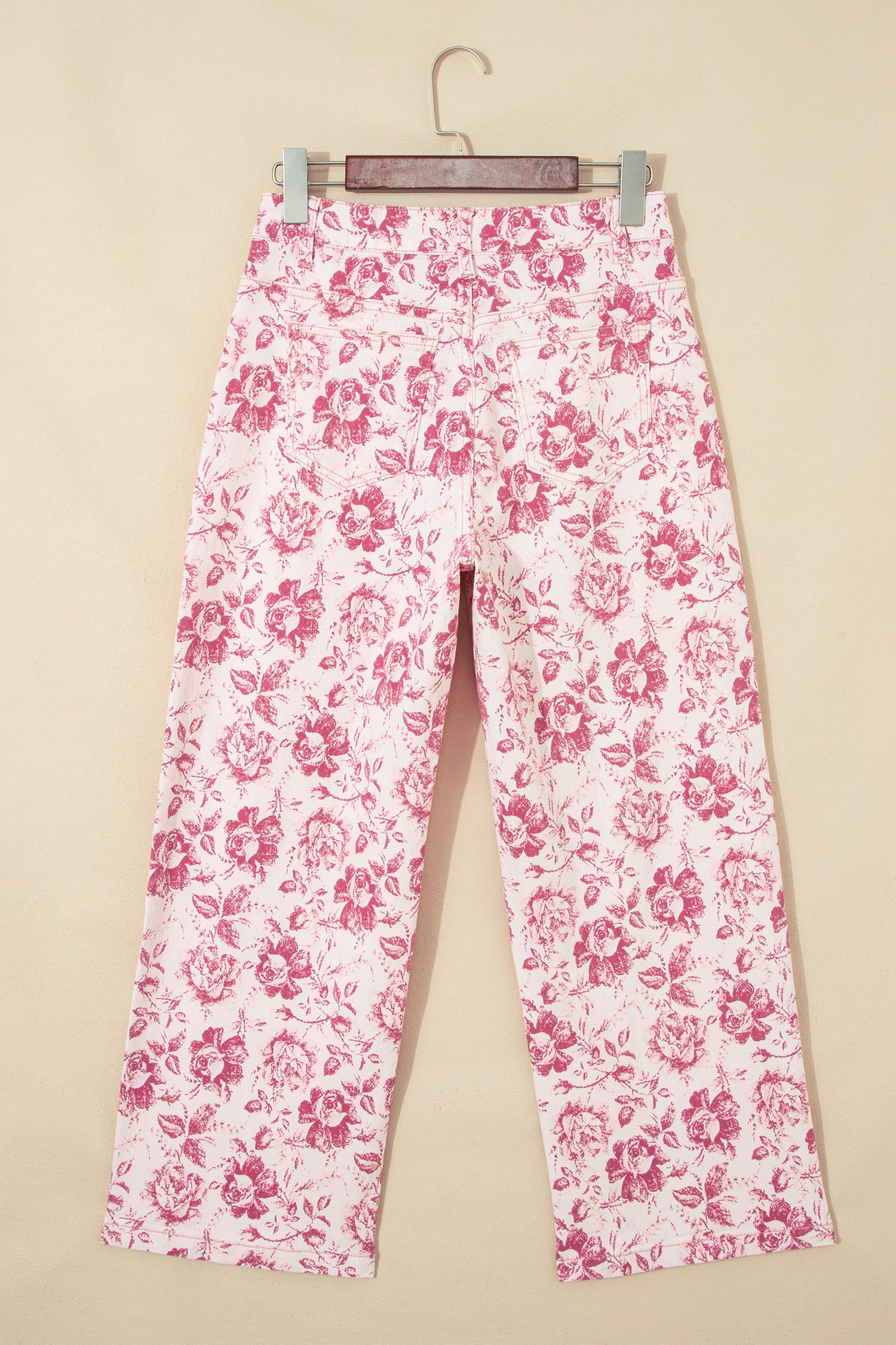 Pink Vintage Floral Print Denim Shift Pants