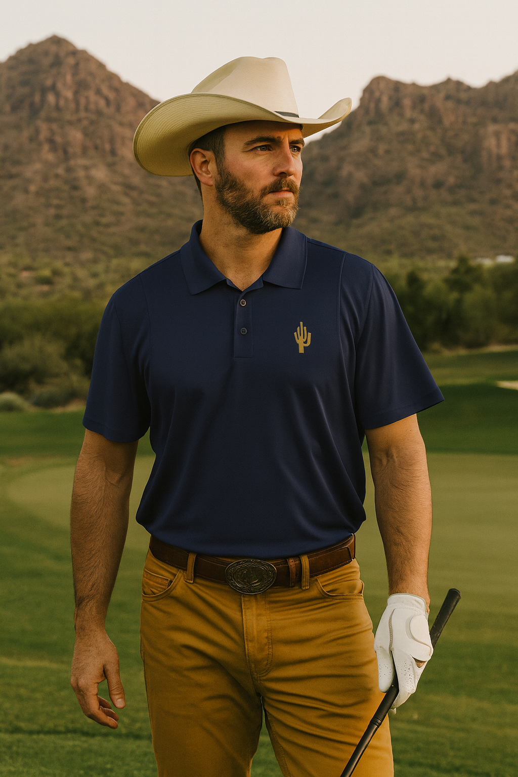 Embroidered Cactus Men’s Sport Polo — Breathable Performance Golf Shirt