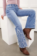 Ashleigh Blue Embroidered Western Print Flare Leg Full Length Jeans