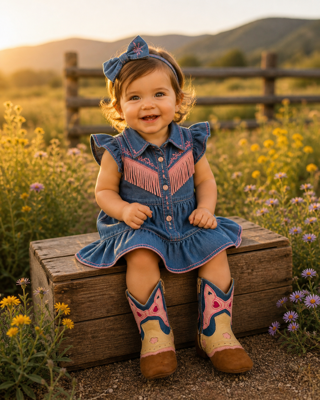 Butterfly pink and Blue Baby Cowgirl Boots