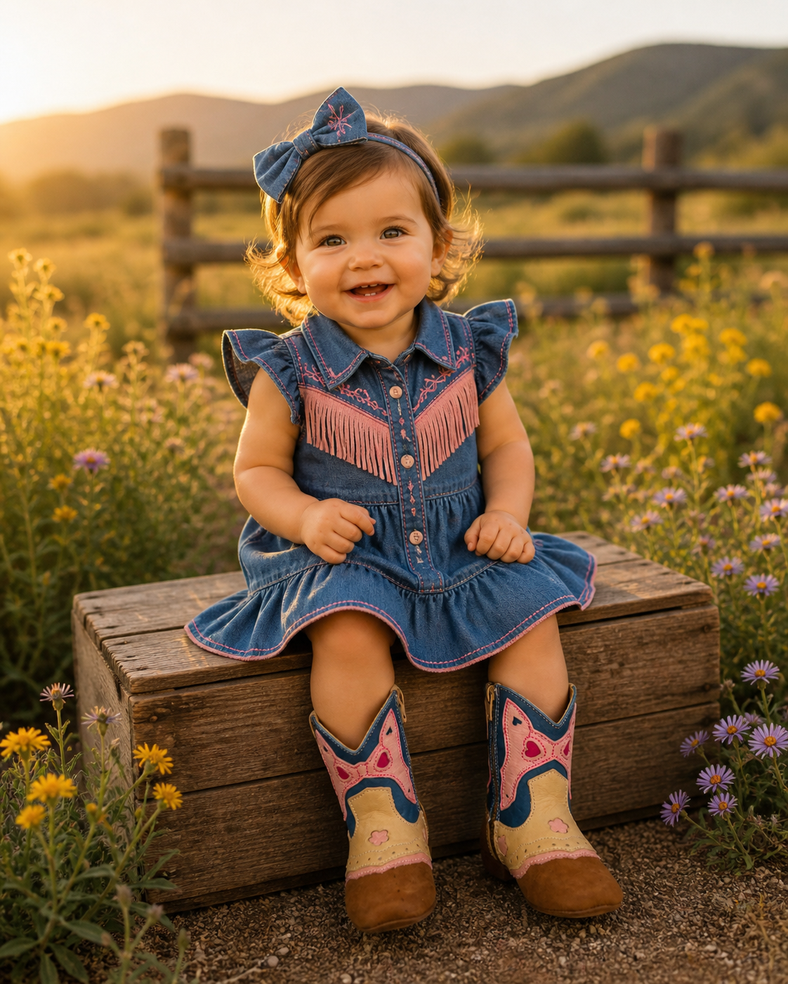Butterfly pink and Blue Baby Cowgirl Boots