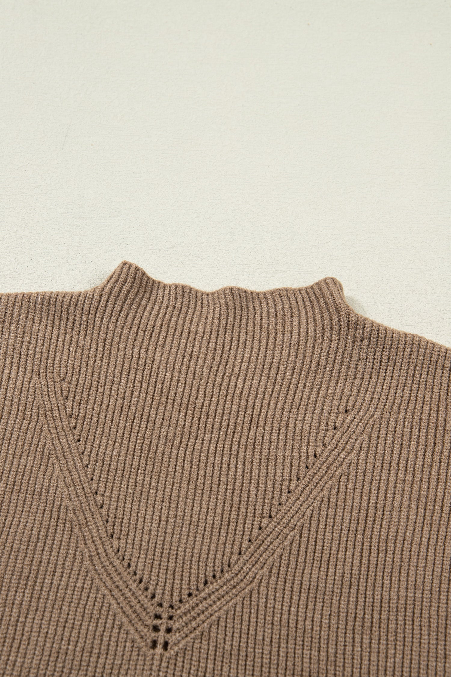 Light French Beige Solid Color Ribbed Knit Mock Neck Loose Sleeveless Sweater