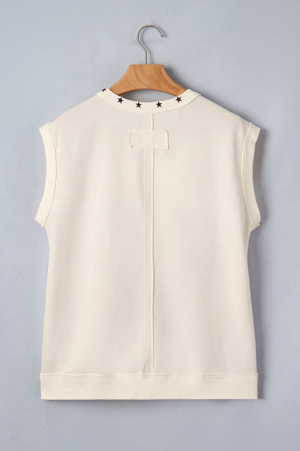 White Horseshoe Embroidered Star Trim V Neck Loose Tank Top