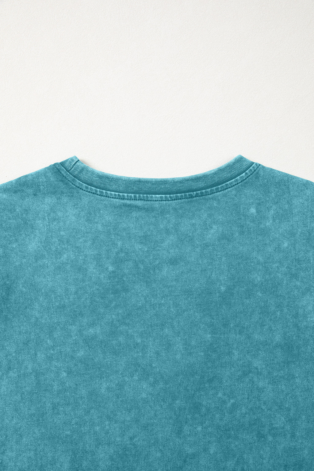 Turquoise Mineral Wash Western Embroidered Detail Short Puff Sleeve Cotton Tee