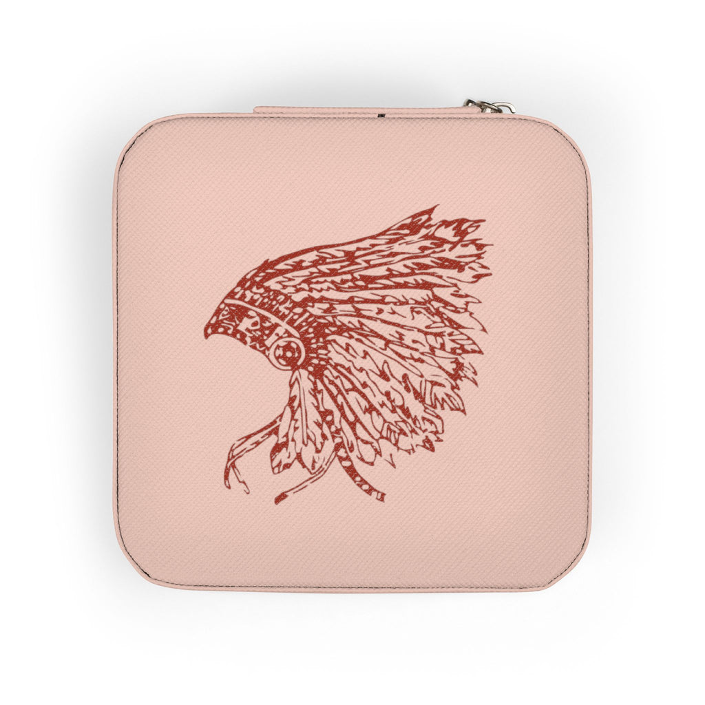 Compact Pink Jewelry Travel Case — Feathered Eagle Design, Ring & Earring Organizer