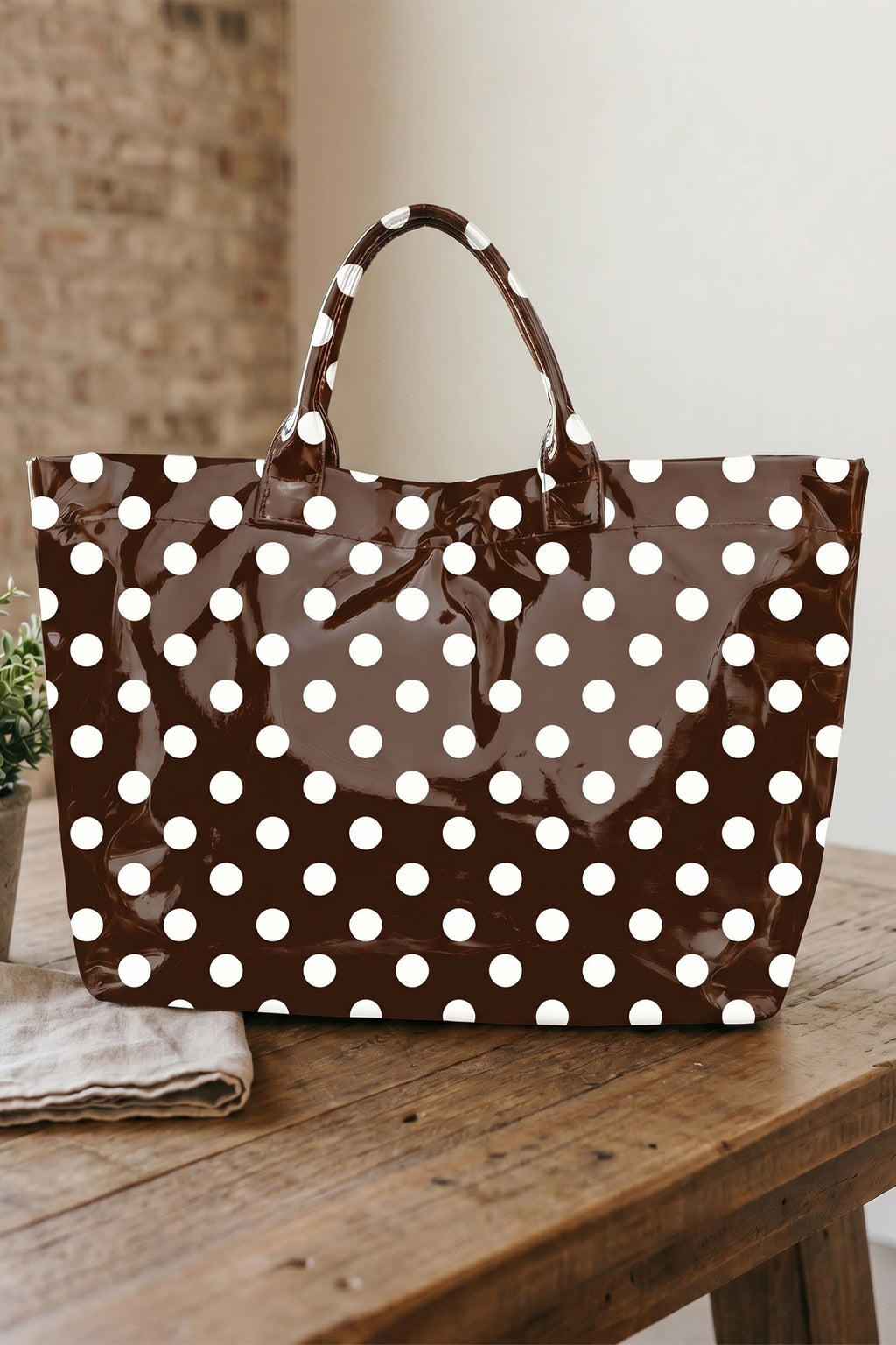 Light Pink Cowboy Western Pattern Vinyl Glossy Tote Bag