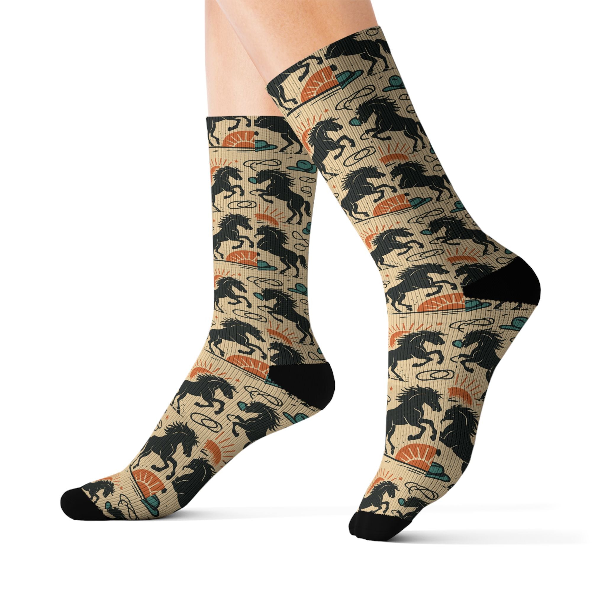 Bronc Pattern Sublimation Socks — Desert Plant Crew Socks