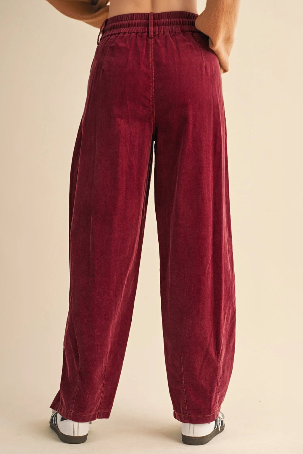 Racing Red Elastic Waist Drawstring Corduroy Casual Pants