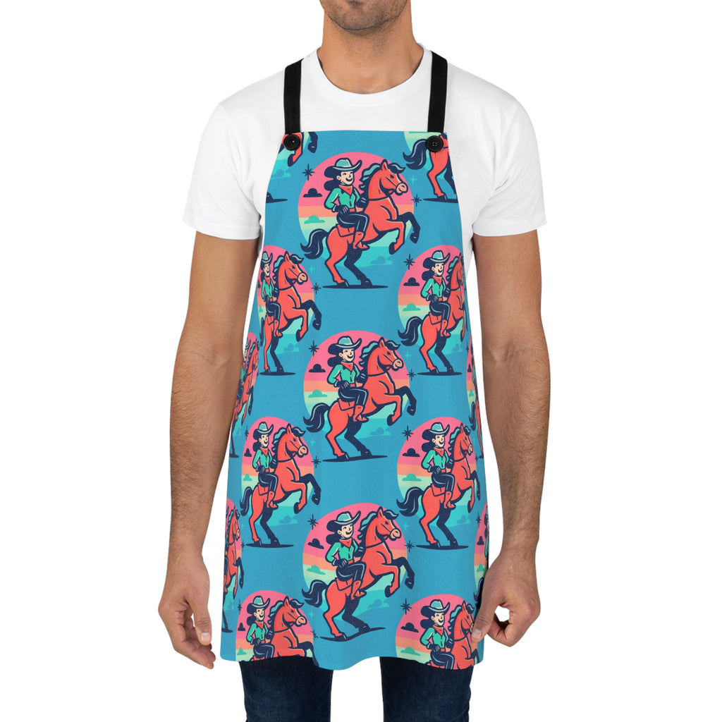 Cowgirl Riding Horse Apron — Retro Western Kitchen Apron