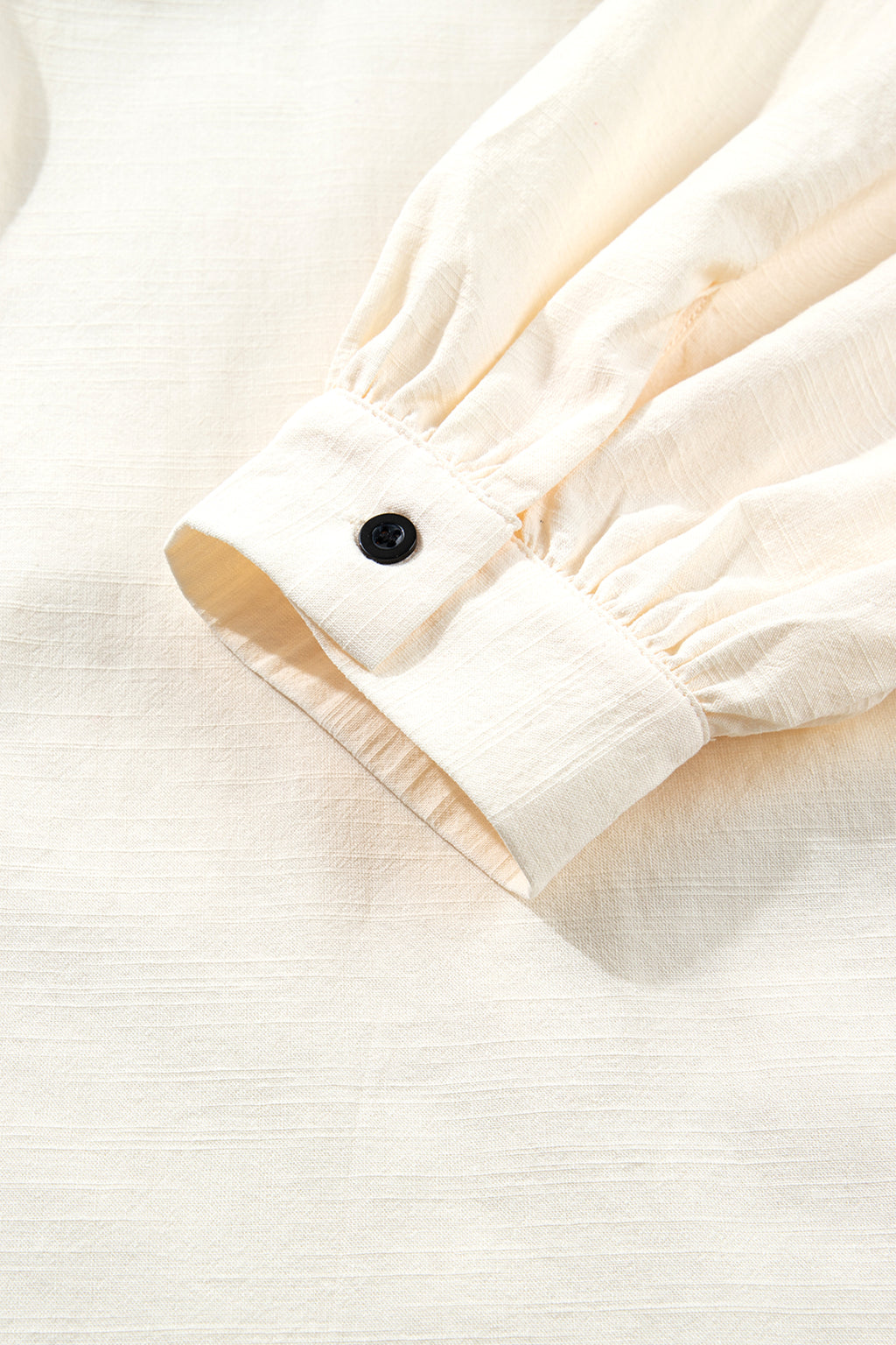 Beige Contrast Color Trim Button Down Long Puff Sleeve Shirt