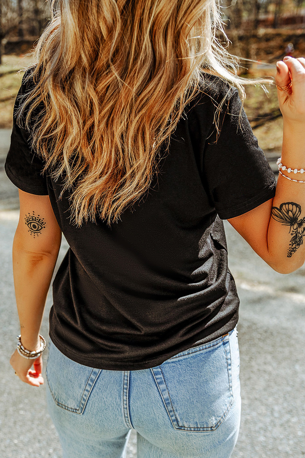 Black Western Fashion Geometric Embroidered T Shirt