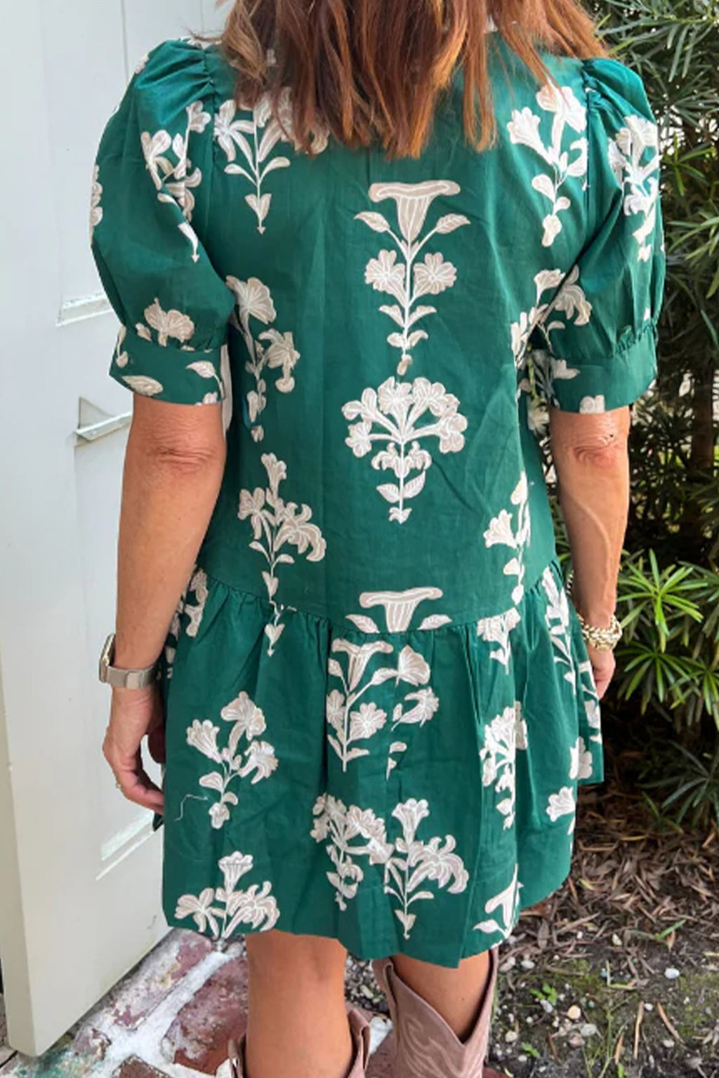 Black Frilled V Neck Puff Short Sleeve Floral Mini Dress