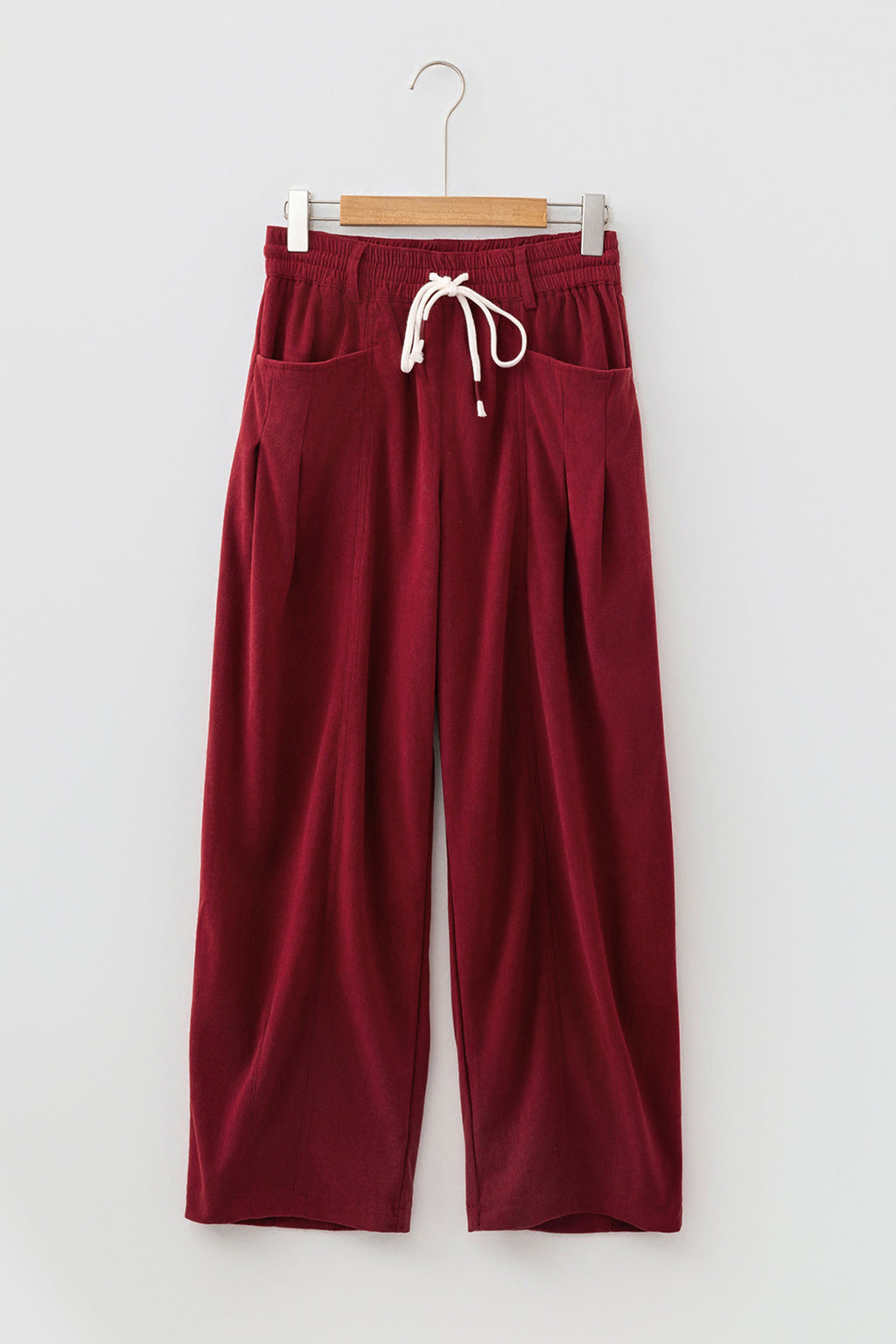 Racing Red Elastic Waist Drawstring Corduroy Casual Pants