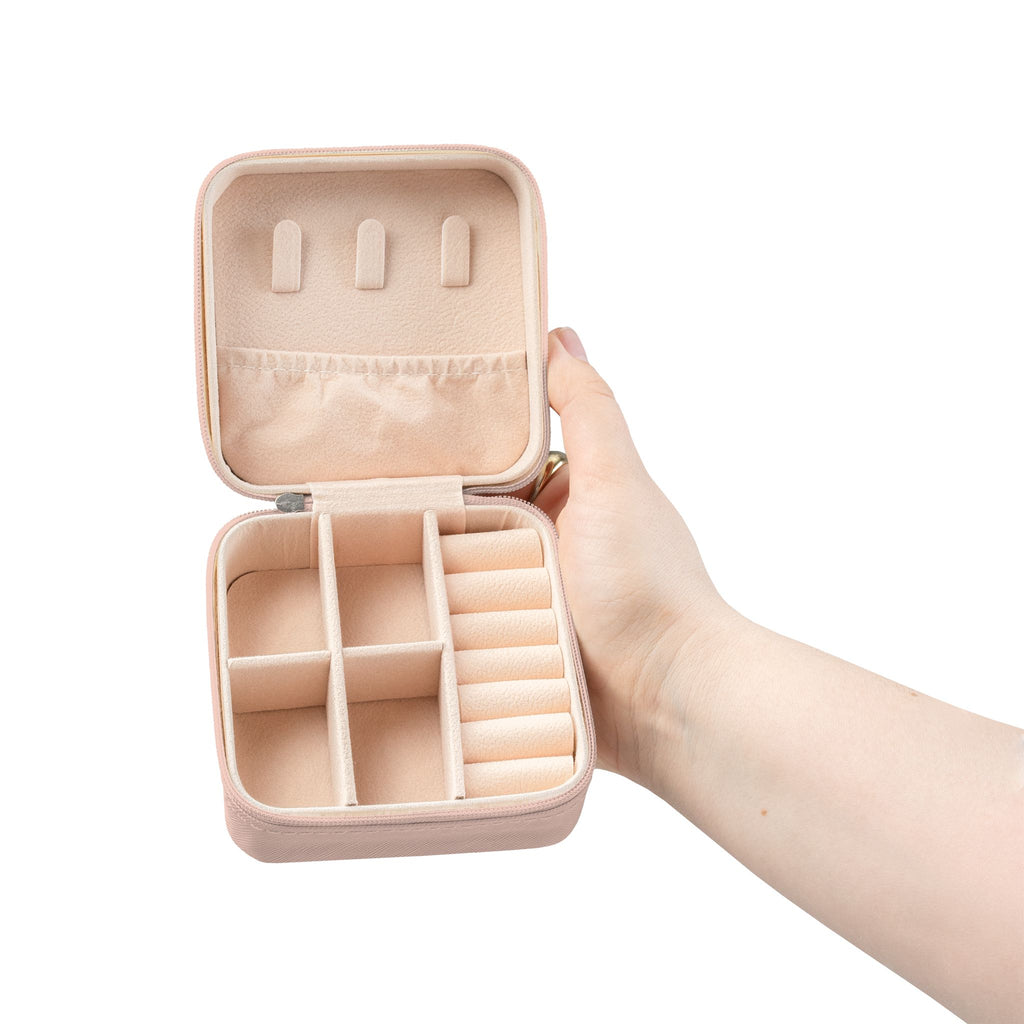 Compact Pink Jewelry Travel Case — Feathered Eagle Design, Ring & Earring Organizer