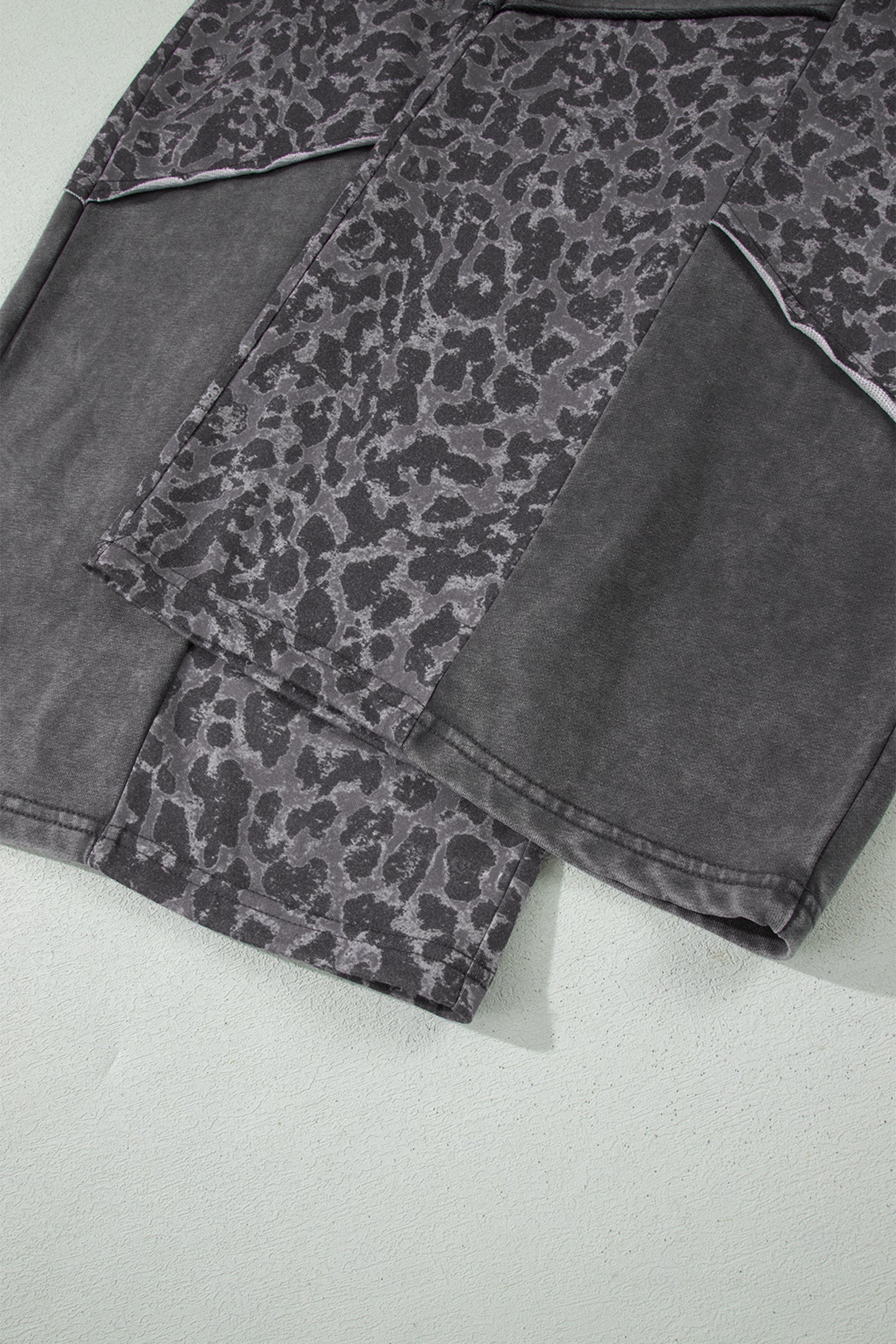 Dark Grey Plus Size Leopard Patchwork Mineral Wash Wide Leg Pants
