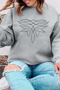 Gray Western Pattern Embroidered Drop Shoulder Pullover Top