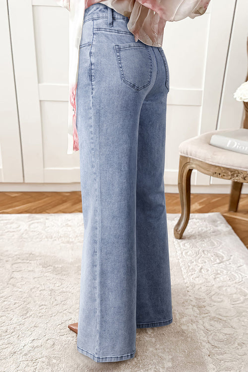 Beau Blue High Waist Button Zip Fly Bell Bottom Jeans