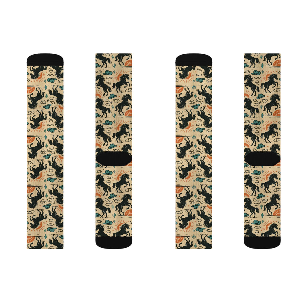 Bronc Pattern Sublimation Socks — Desert Plant Crew Socks