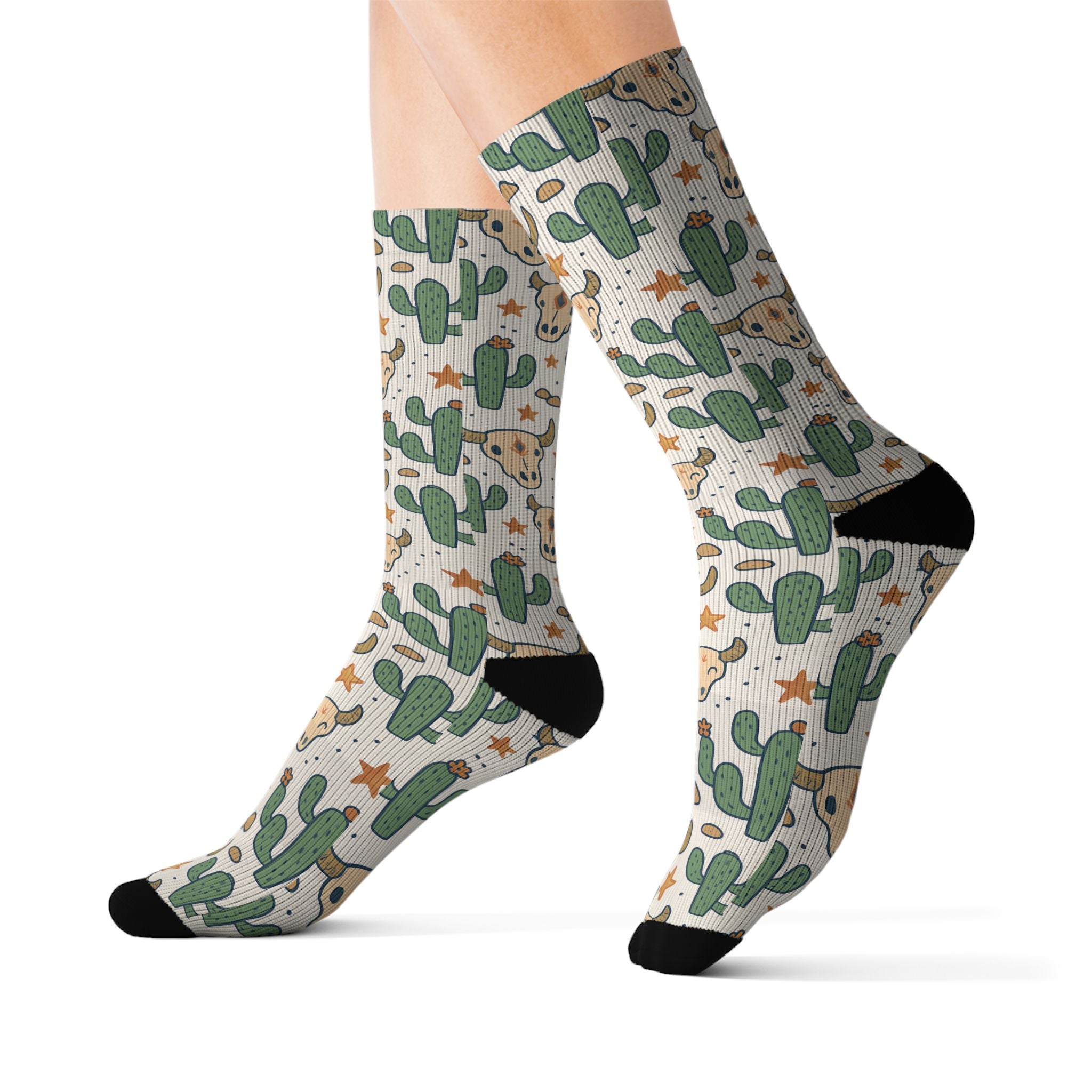 Cactus Pattern Sublimation Socks — Desert Plant Crew Socks
