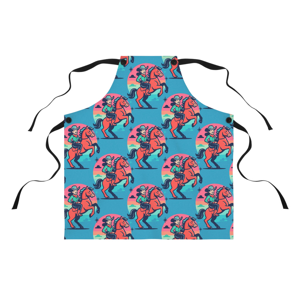 Cowgirl Riding Horse Apron — Retro Western Kitchen Apron