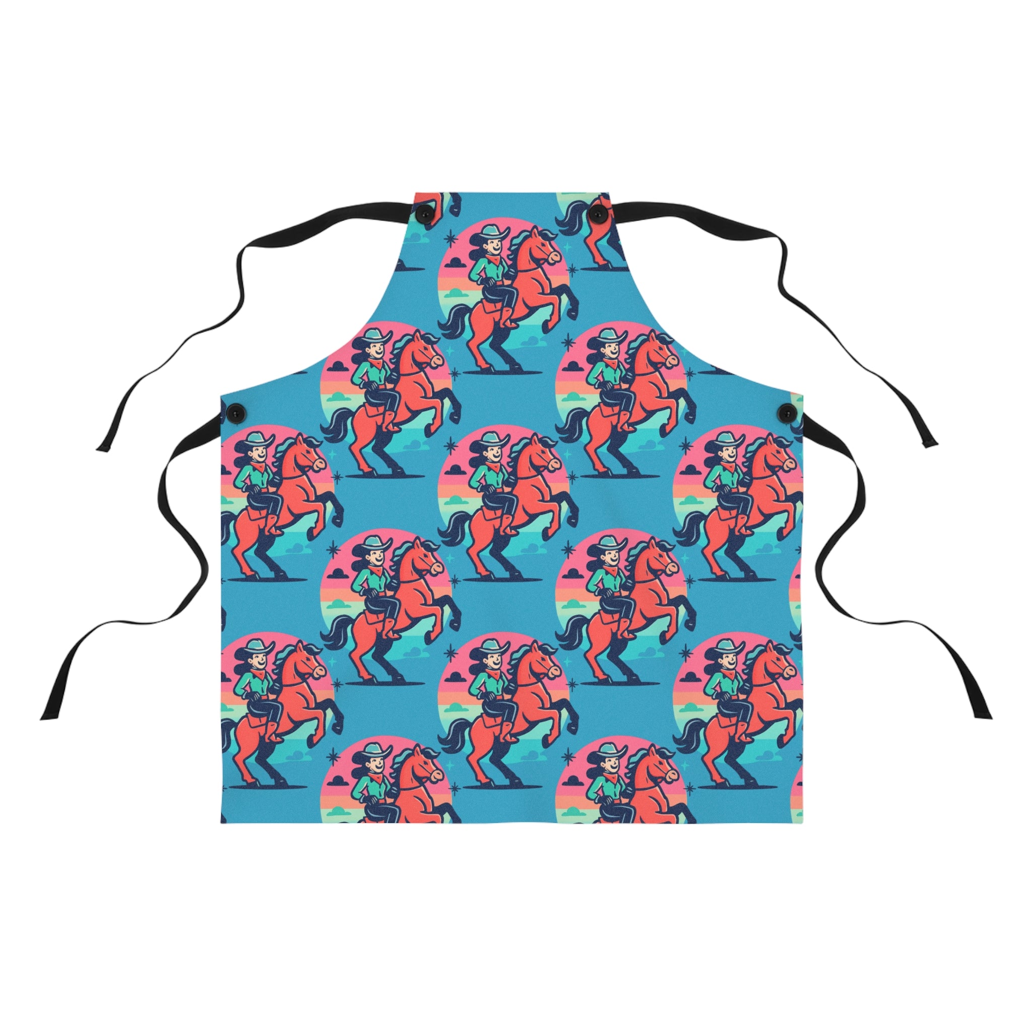Cowgirl Riding Horse Apron — Retro Western Kitchen Apron