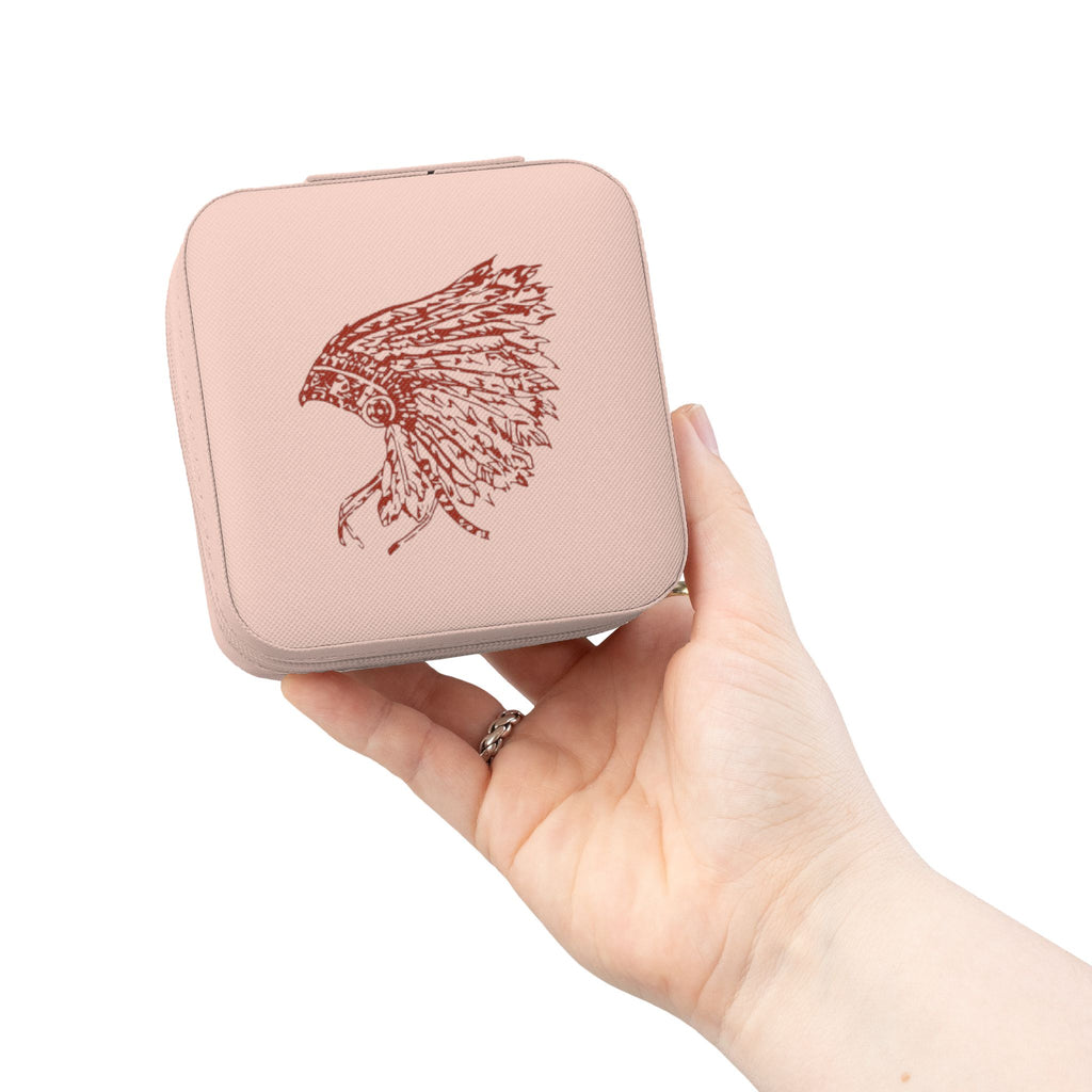 Compact Pink Jewelry Travel Case — Feathered Eagle Design, Ring & Earring Organizer