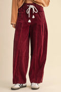 Racing Red Elastic Waist Drawstring Corduroy Casual Pants