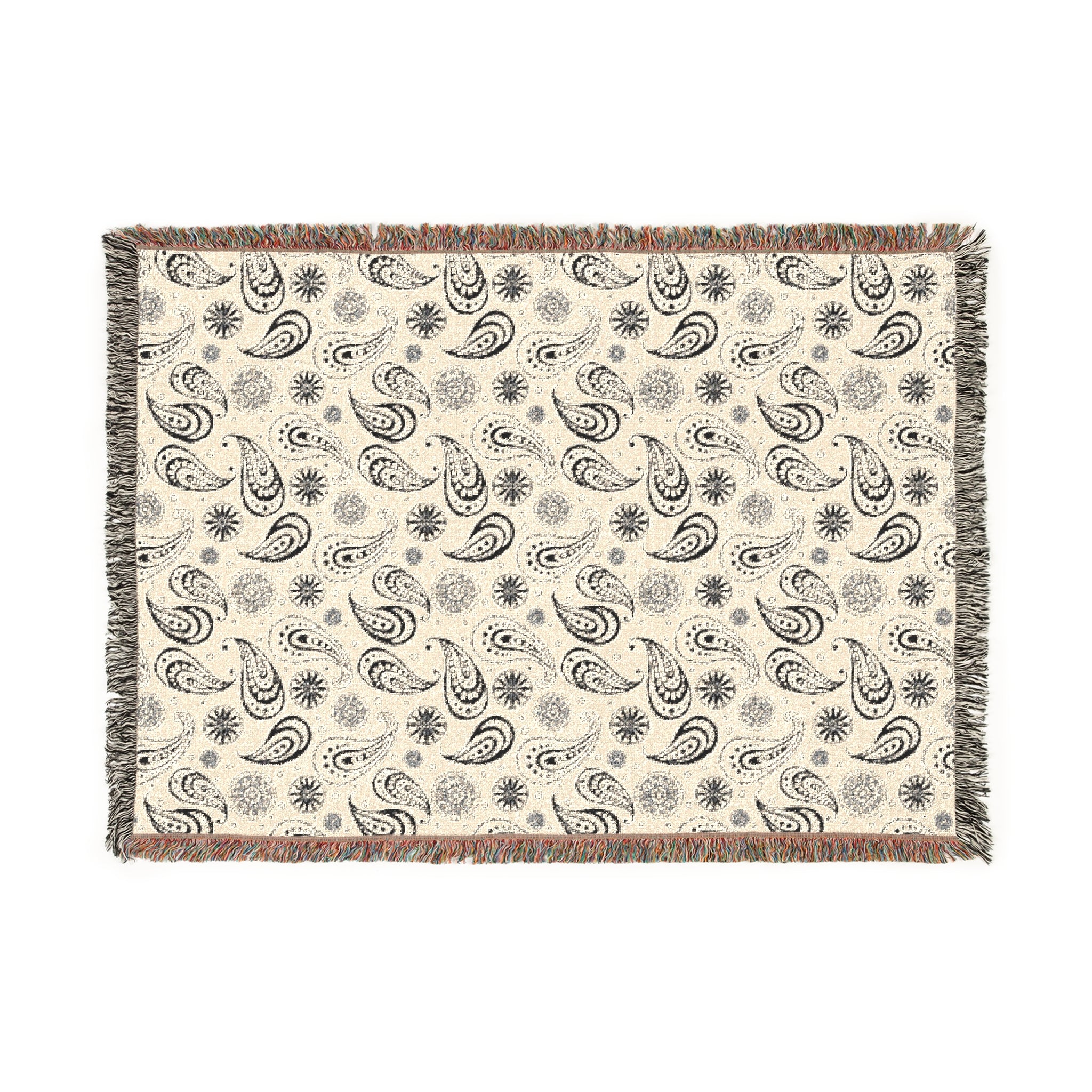 Paisley Print Woven Throw Blanket — Reversible Pattern Cozy Throw