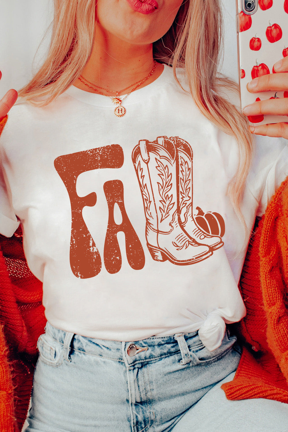 White FALL Boots Cracking Graphic T Shirt