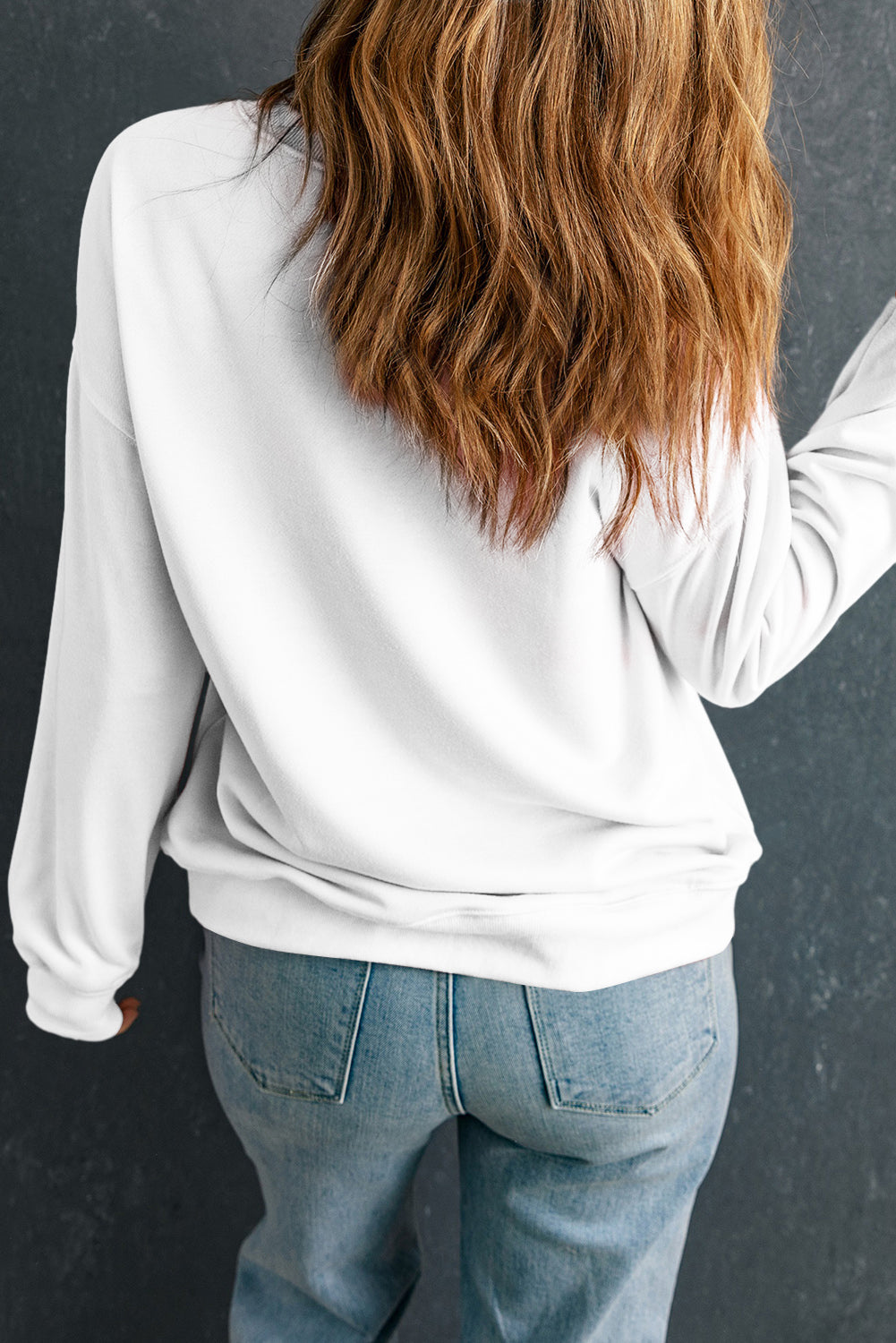 White Sequins Patch Graphic Drop Shoulder Sweatshirt