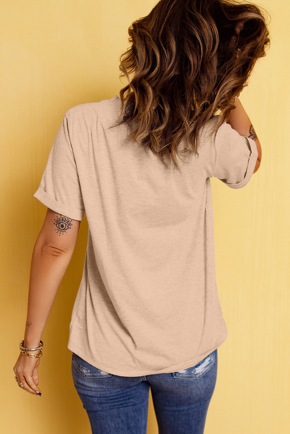 Khaki Rodeo Sequins Patch Graphic Crewneck Tee