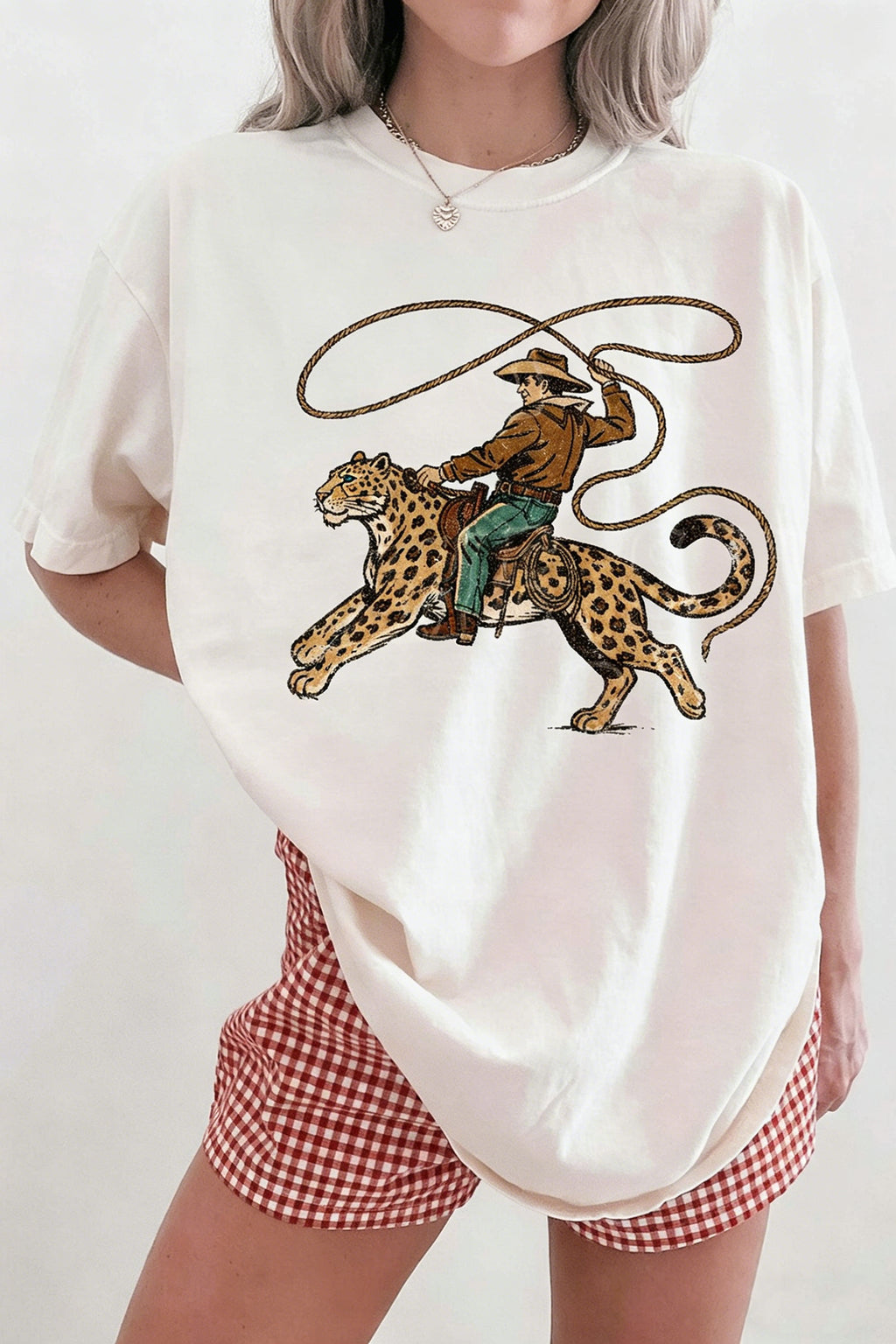 White Leopard Rodeo Cowboy Graphic Casual Tee