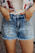 Dusk Blue Western Embroidery Stud Denim Shorts Summer Daily Wear