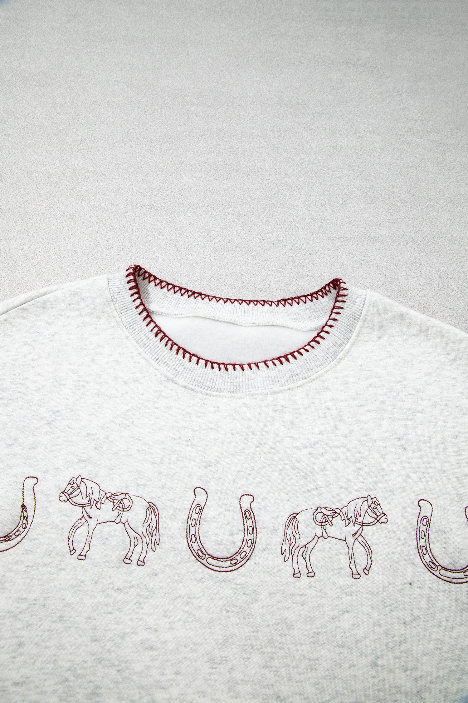 Light Grey Western Print Embroidered Casual Sweatshirt