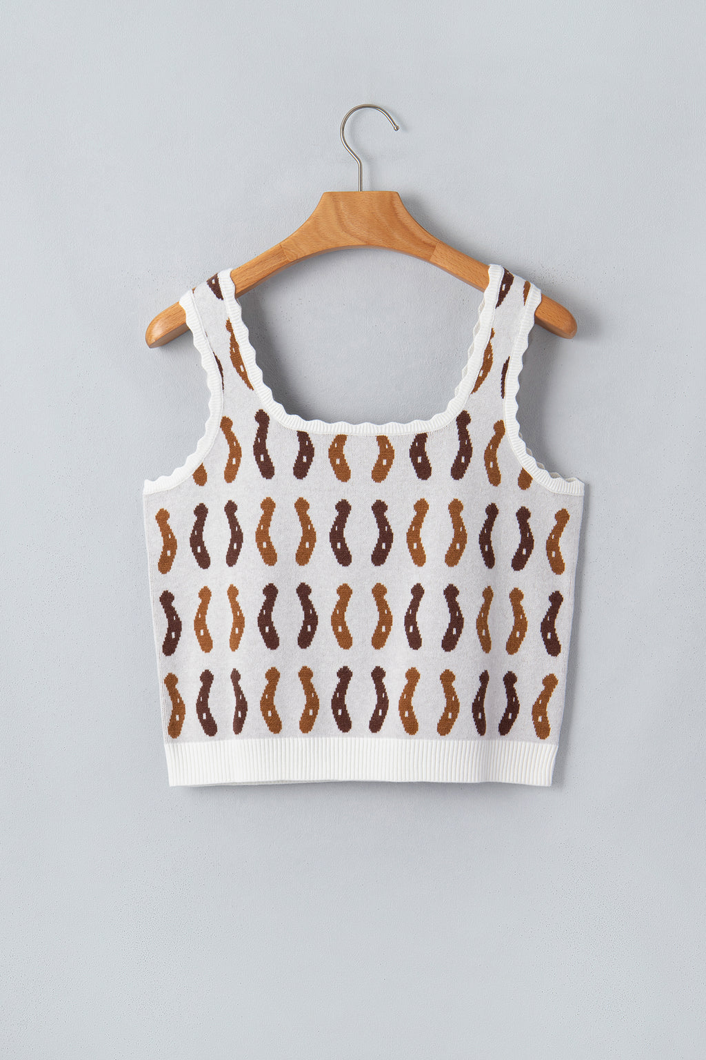 White Western Leopard/ Horseshoe Printed Scalloped Trim Square Neck Sweater Vest