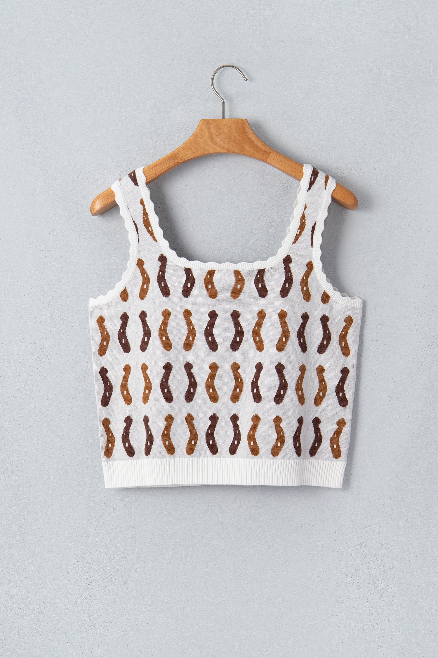 White Western Leopard/ Horseshoe Printed Scalloped Trim Square Neck Sweater Vest