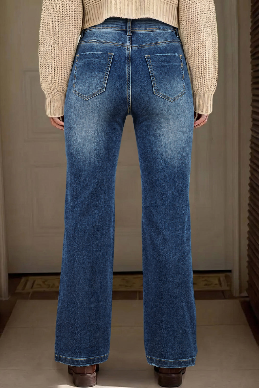 Myosotis Acid Washed Straight Leg Full Length Casual Jeans