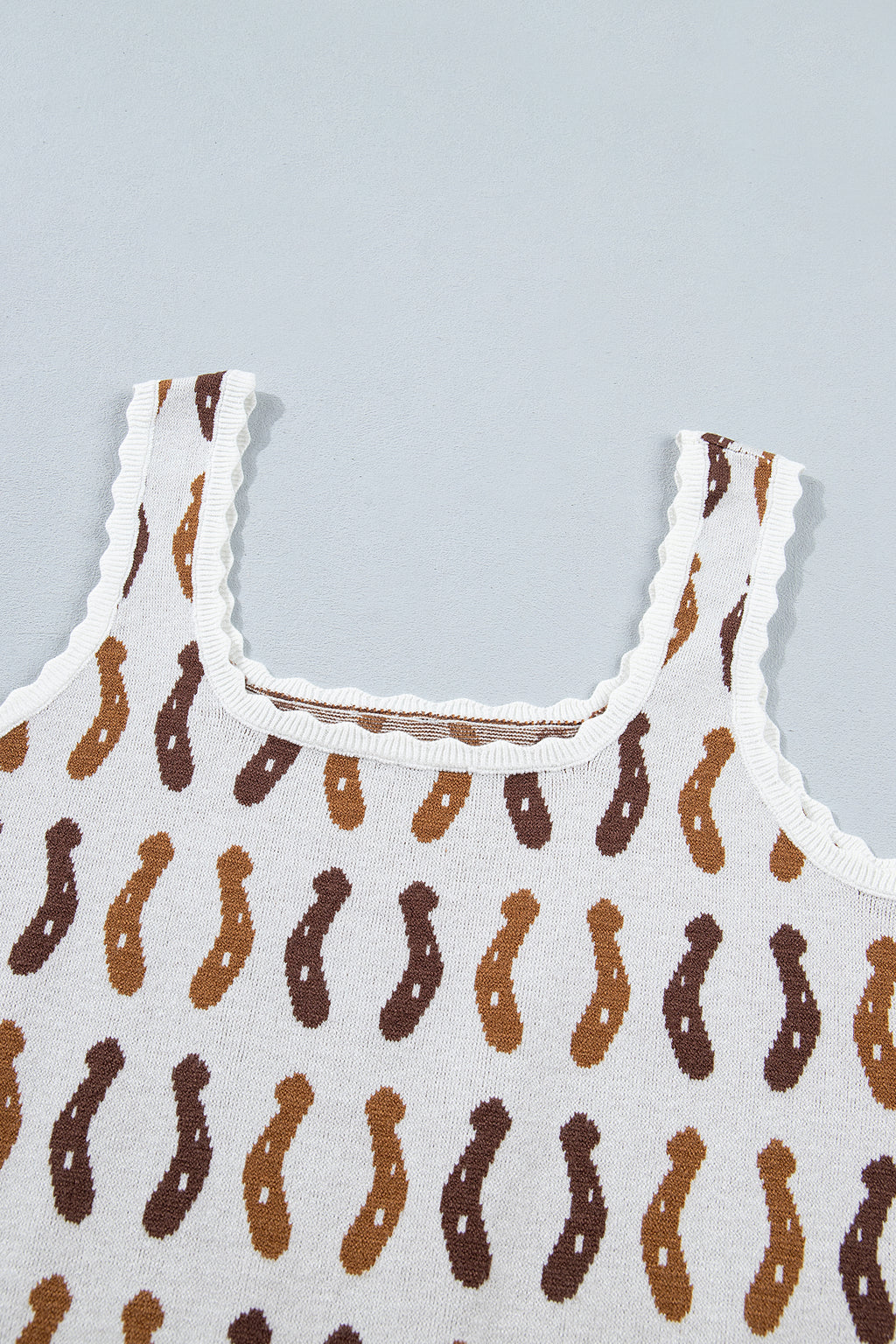 White Western Leopard/ Horseshoe Printed Scalloped Trim Square Neck Sweater Vest