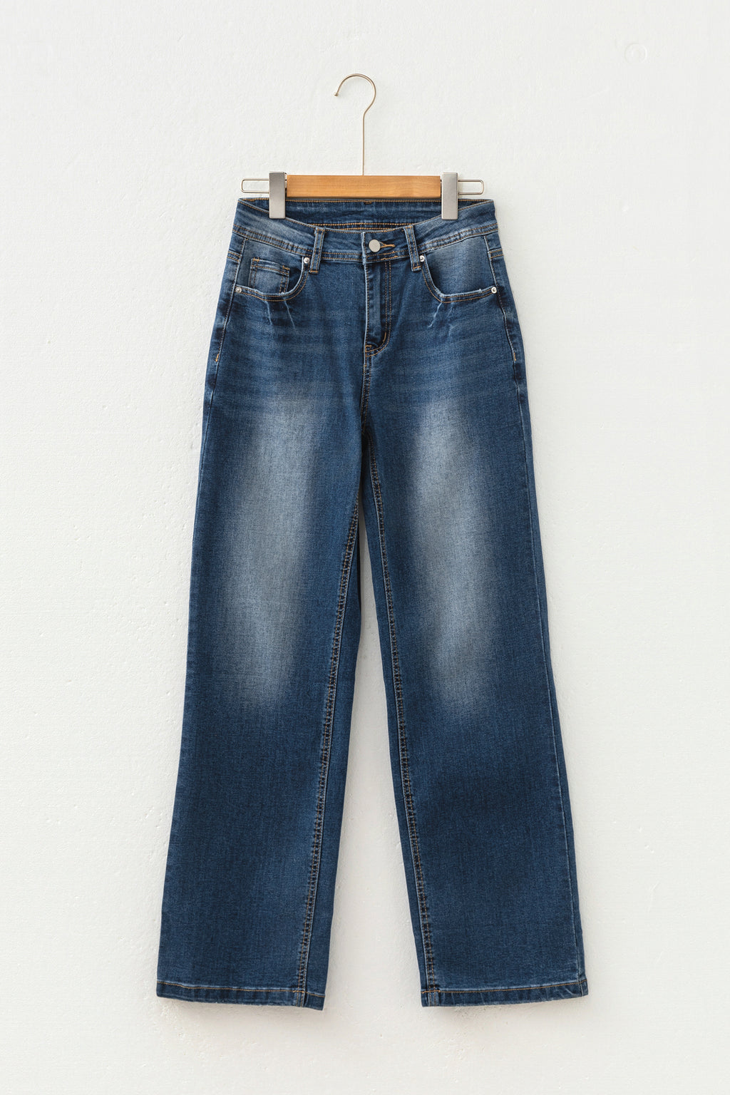 Myosotis Acid Washed Straight Leg Full Length Casual Jeans