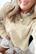 Parchment Hollow Out Knit Star Pattern Plus Size Sweater