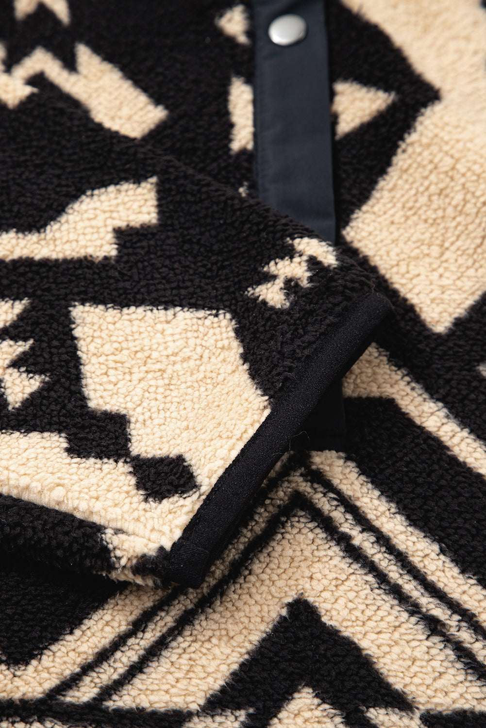 Black Vintage Geometric Half Zip Plush Sweatshirt